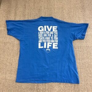 Vintage The Body Shop Shirt Mens XL Blue 1990s Trade Not Aid